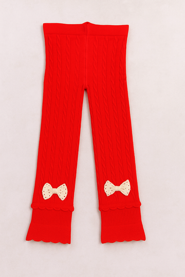 Red Knit Girls' Tights with Bows