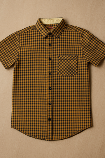 Black and Mustard Gingham Checkered Shirt