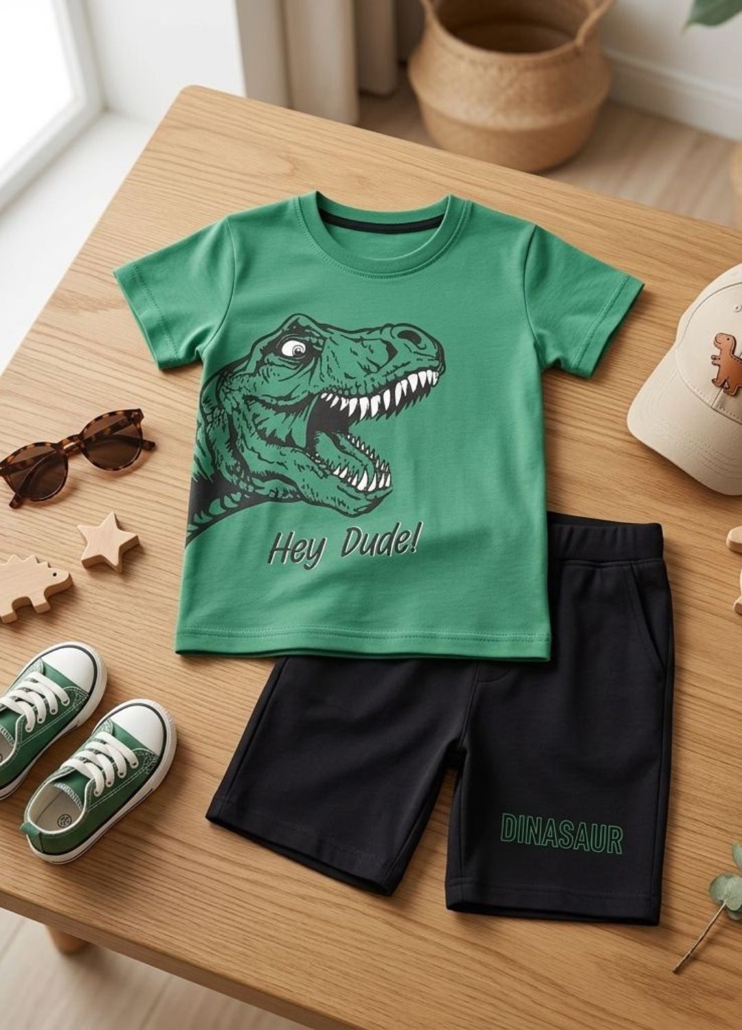 Kids Dinosaur Graphic T-Shirt & Shorts Summer Co-Ord Set