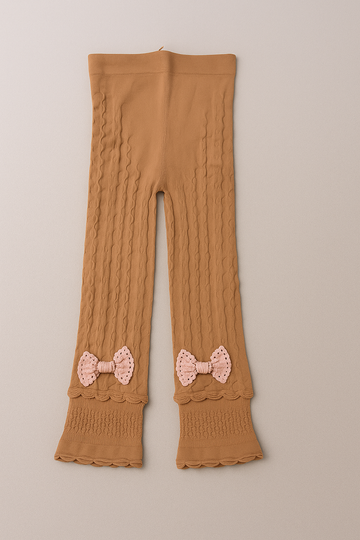Brown Knit Girls' Tights with Bows