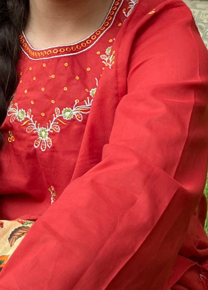 Vibrant Rust Red Embroidered Lawn Suit