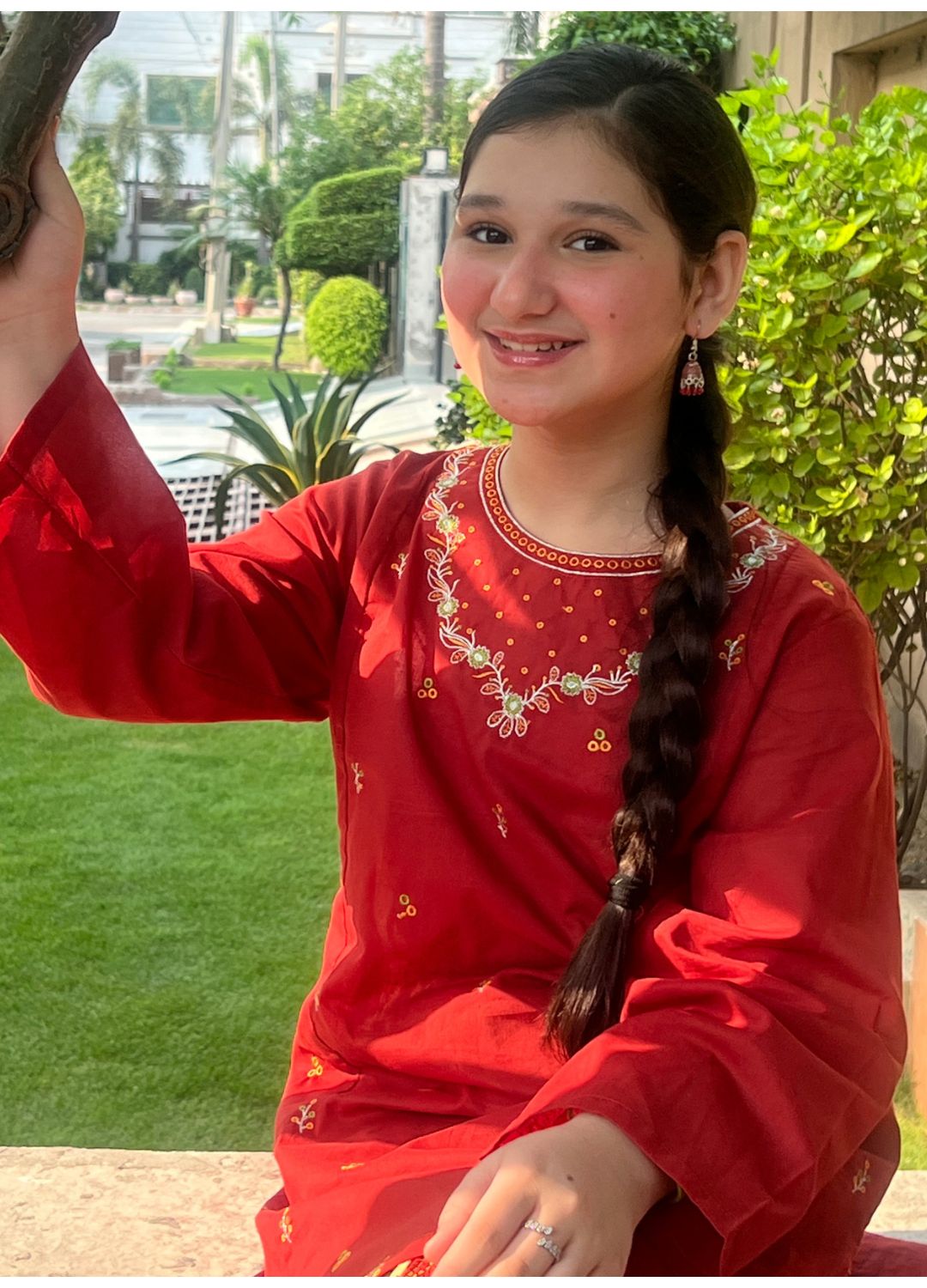 Vibrant Rust Red Embroidered Lawn Suit
