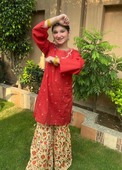 Vibrant Rust Red Embroidered Lawn Suit