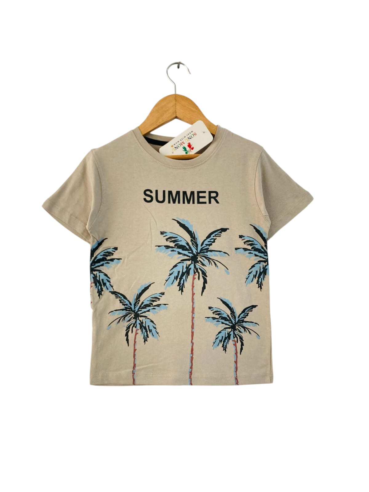 Kids' Summer Vibes T-Shirt – Palm Tree Print on Beige