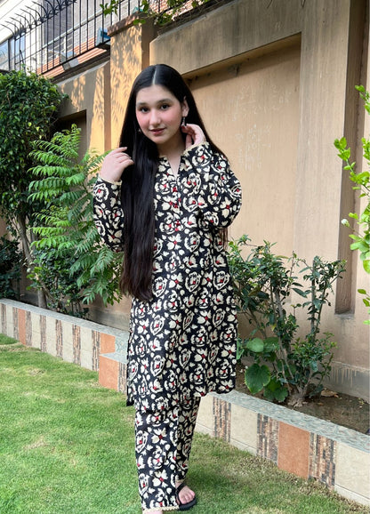 Zarqash Black Floral Printed Lawn Suit