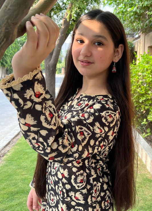 Zarqash Black Floral Printed Lawn Suit