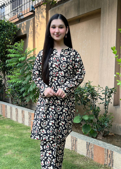 Zarqash Black Floral Printed Lawn Suit