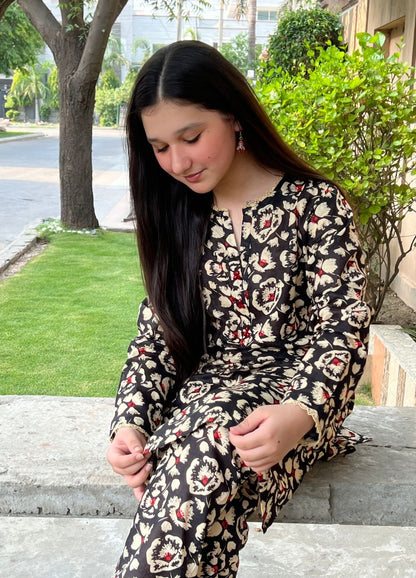 Zarqash Black Floral Printed Lawn Suit