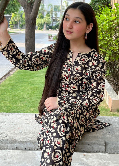 Zarqash Black Floral Printed Lawn Suit