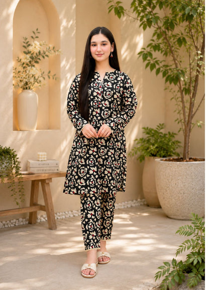 Zarqash Black Floral Printed Lawn Suit