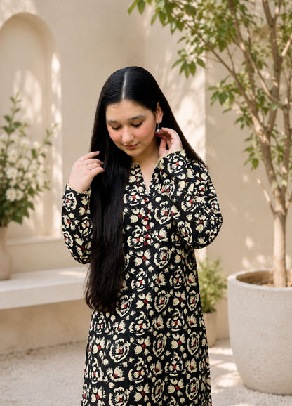 Zarqash Black Floral Printed Lawn Suit