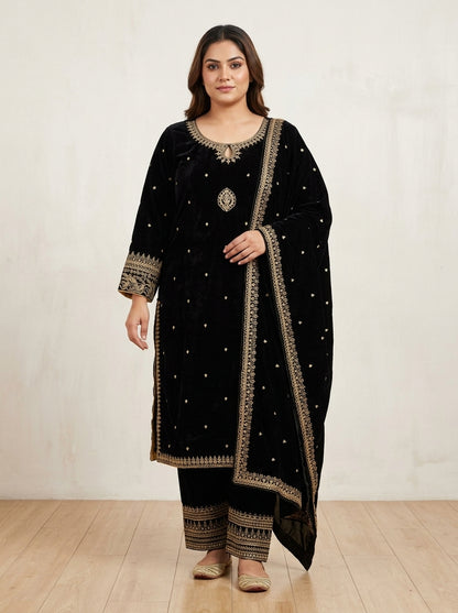 Black Velvet Embroidered 3-Piece Suit