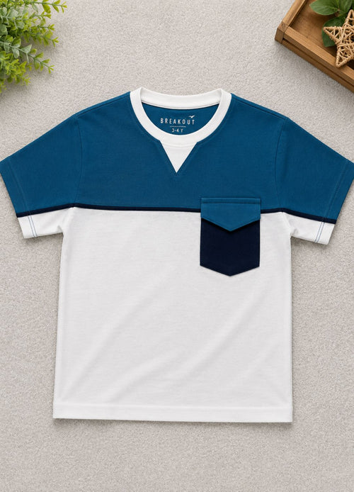 Breakout Boys Blue & White Color Block Pocket T-Shirt