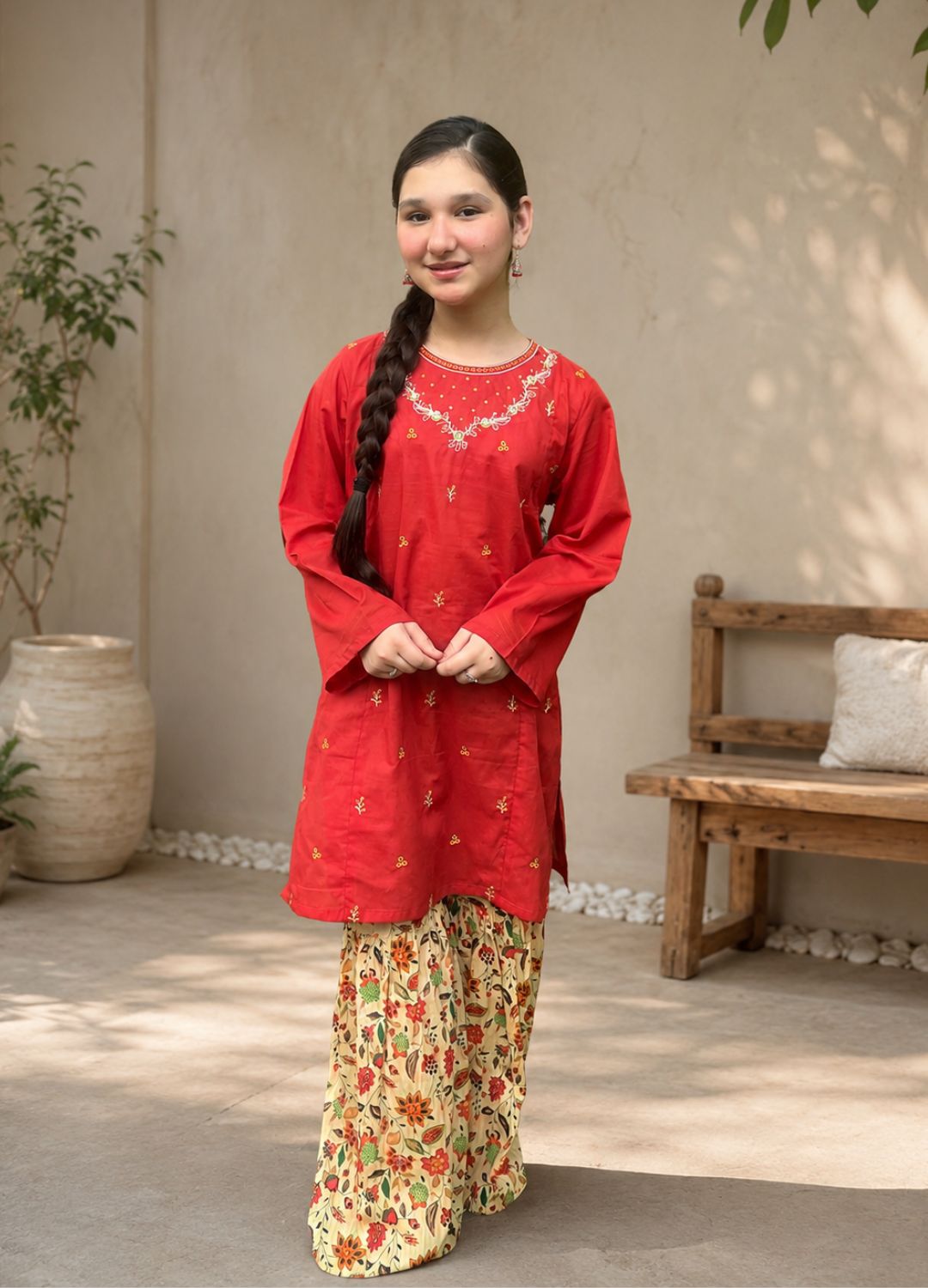 Vibrant Rust Red Embroidered Lawn Suit