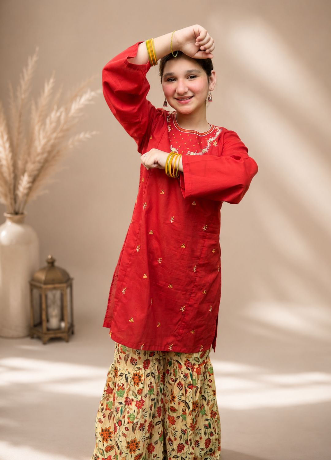 Vibrant Rust Red Embroidered Lawn Suit
