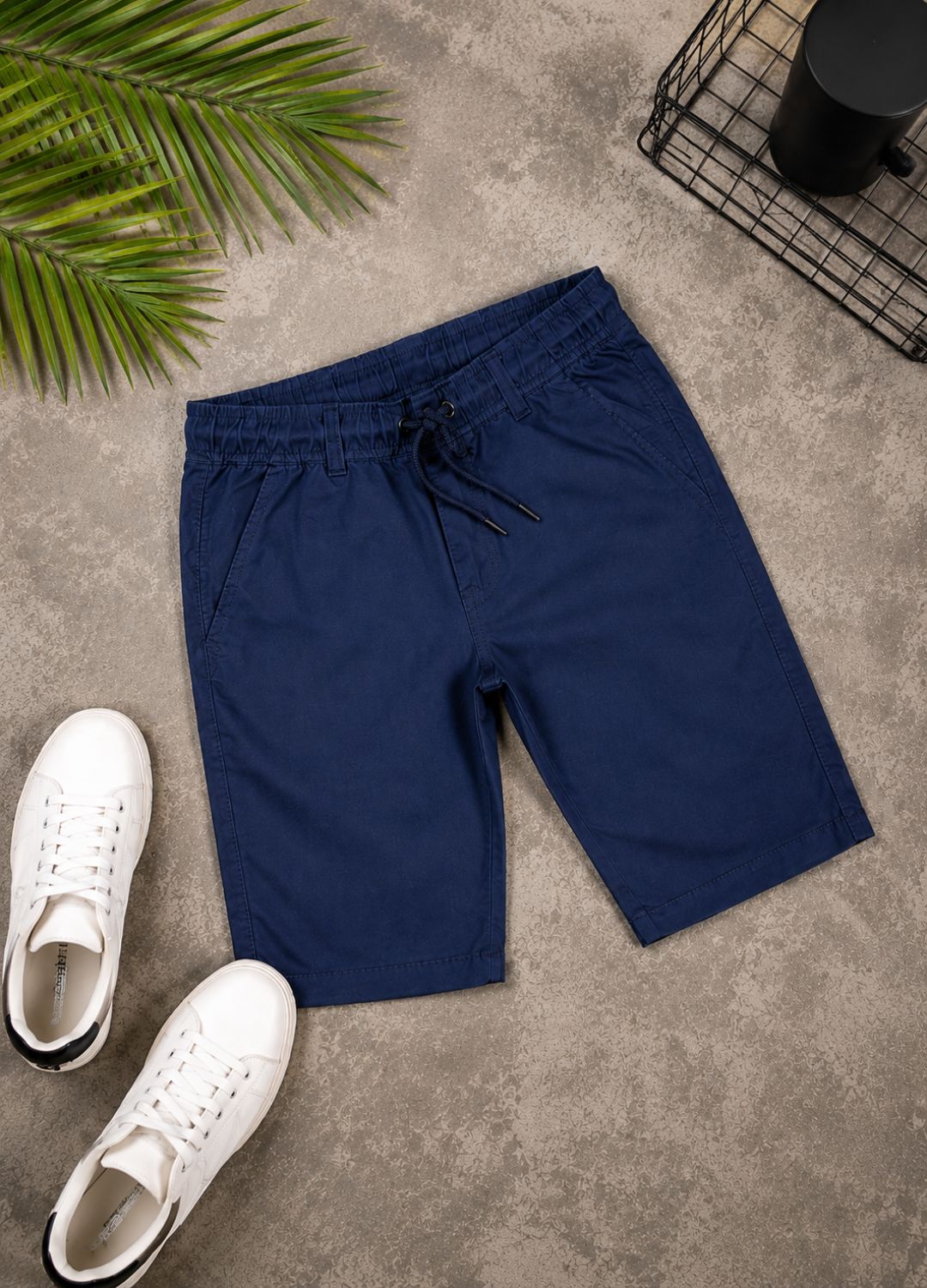 Boys Navy Blue Cotton Drawstring Shorts