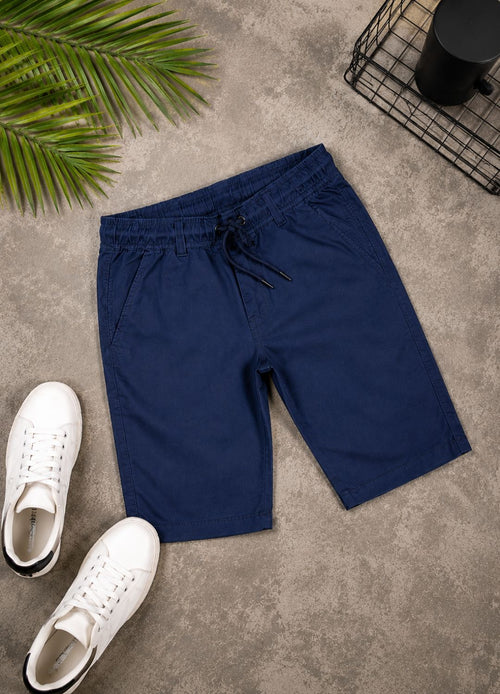 Boys Navy Blue Cotton Drawstring Shorts