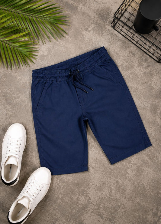 Boys Navy Blue Cotton Drawstring Shorts