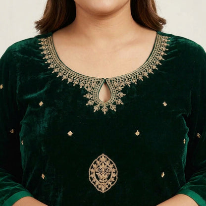 Green Velvet Embroidered 3-Piece Suit