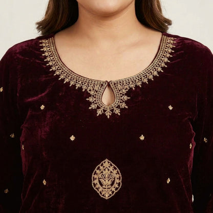 Maroon Velvet Embroidered 3-Piece Suit
