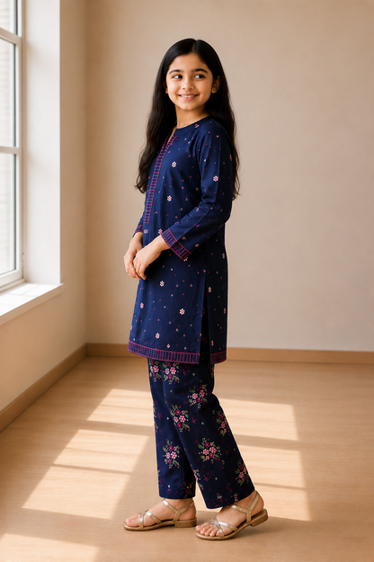 Midnight Bloom – Embroidered Kids Co-Ord Set