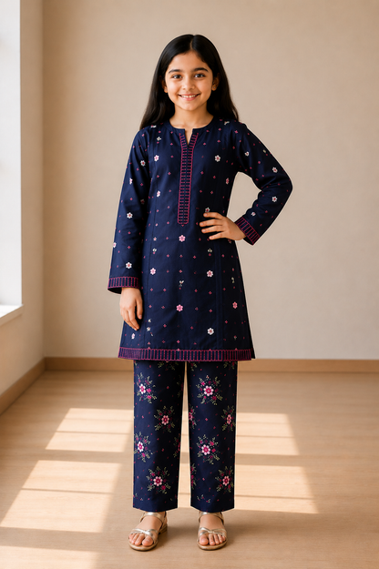 Midnight Bloom – Embroidered Kids Co-Ord Set