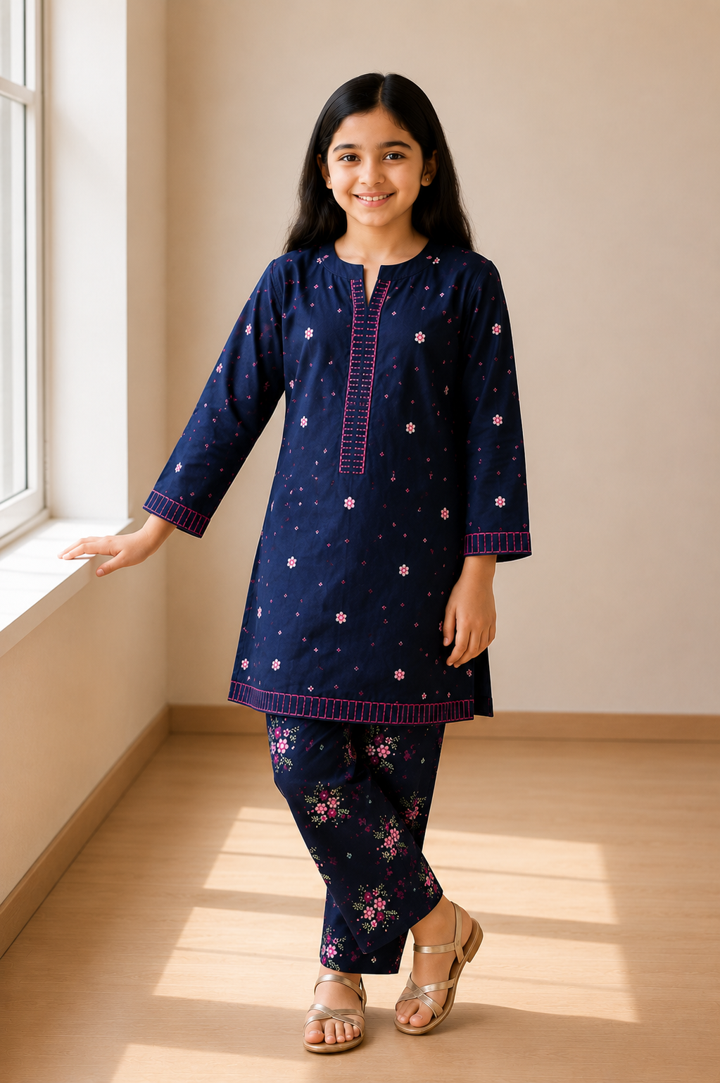 Midnight Bloom – Embroidered Kids Co-Ord Set