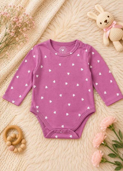 Mini Minors Baby Girls Heart Print Full Sleeve Romper