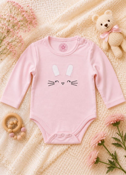 Little Minies Baby Girls Bunny Print Full Sleeve Romper