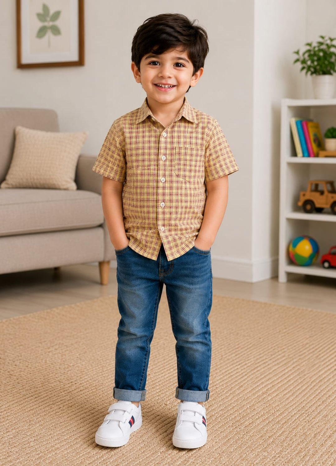 Boys Checkered Casual Shirt with Spider Graphic T-Shirt